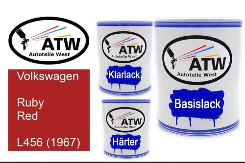 Volkswagen, Ruby Red, L456 (1967): 1L Lackdose + 1L Klarlack + 500ml Härter - Set, von ATW Autoteile West.